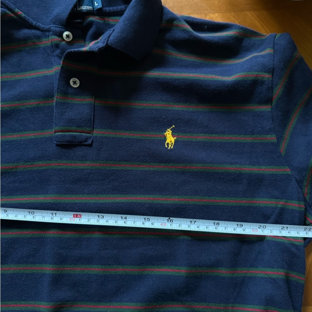Vintage 90s Polo by Ralph Lauren Men's Long-Sleeve Navy Stripe Polo - Picture 7 of 8